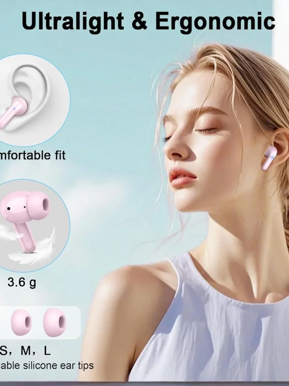 Pink Wireless Earbuds Bluetooth Headphones Android Ios Sport Workout - Picture 3 of 6
